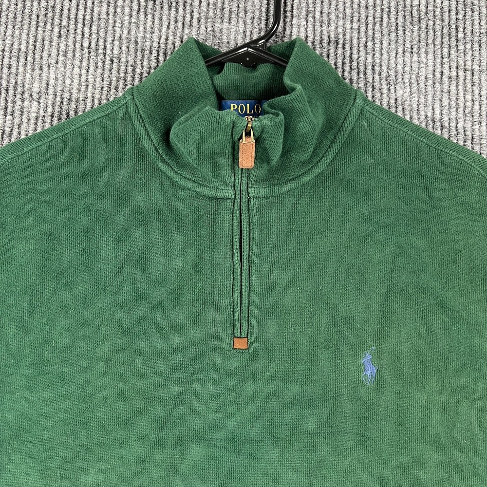 Polo Ralph Lauren Sweater Mens XL Extra Large Green Long Sleeve Mock 1/4 Zip